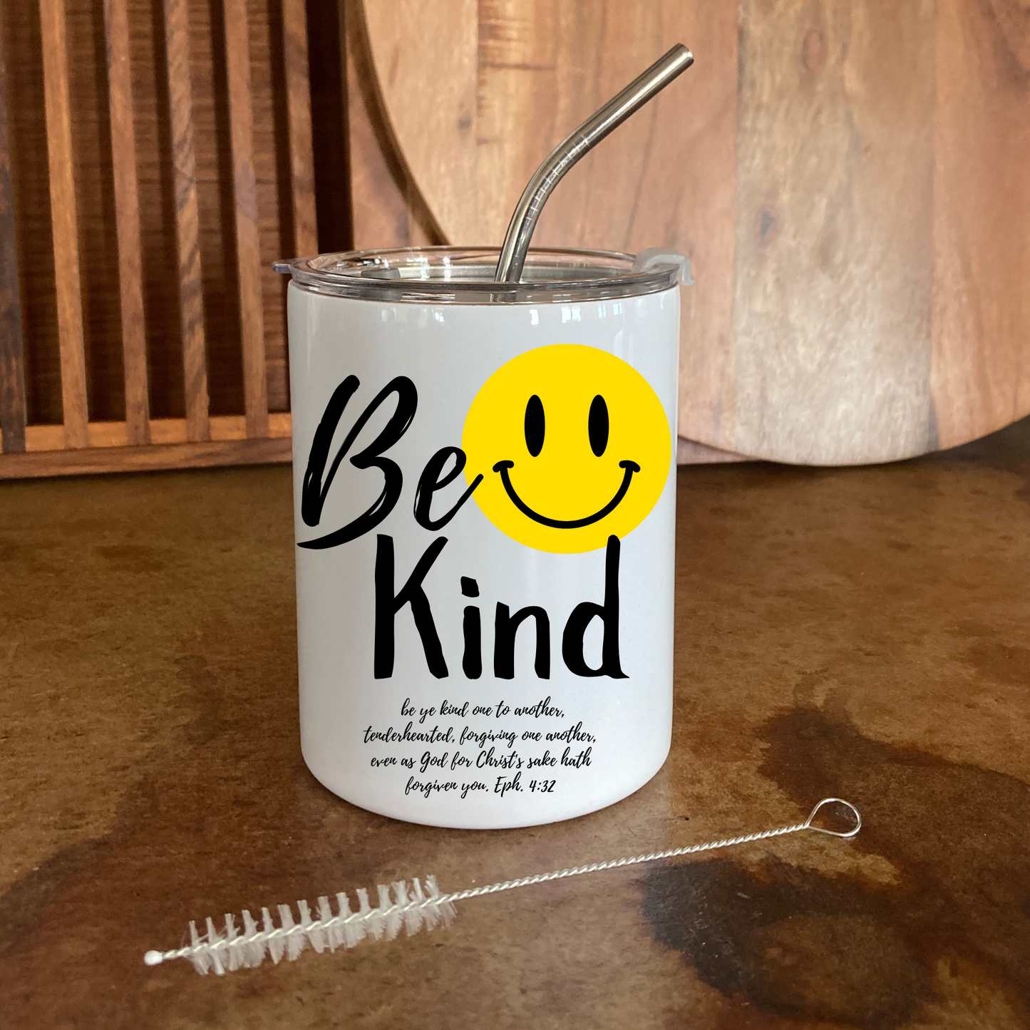 Smiley Face "Be Kind" Ephesians 4:32 Scripture Mug- 10 oz Stainless Tumbler Coffee