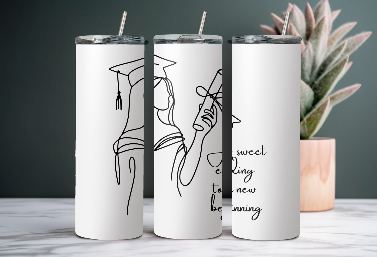 "Sweet ending" tumbler - graduate sketch - 20 or 30 oz tumbler with straw
