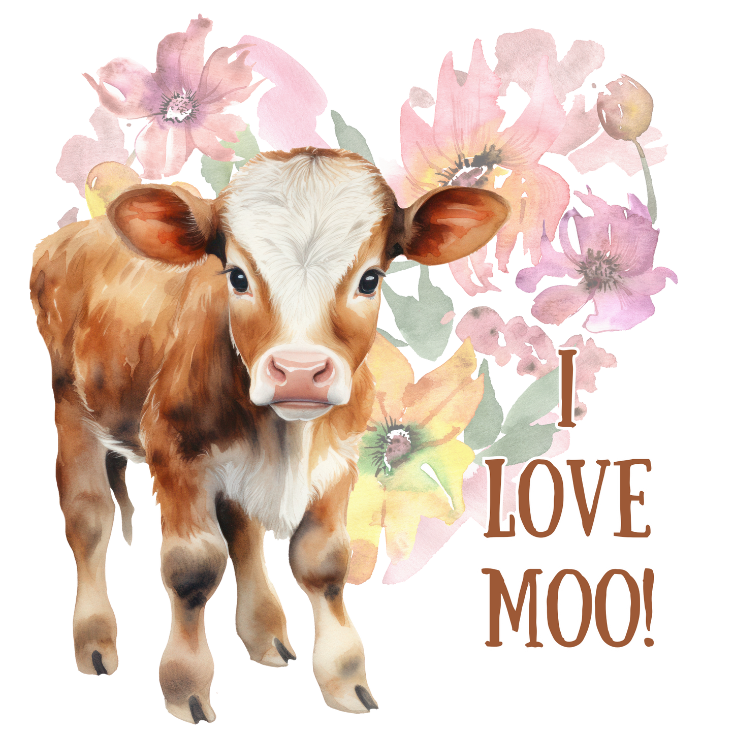 "I love moo!" Floral Hereford Cow Lover Calf 20 or 30 oz skinny tumbler