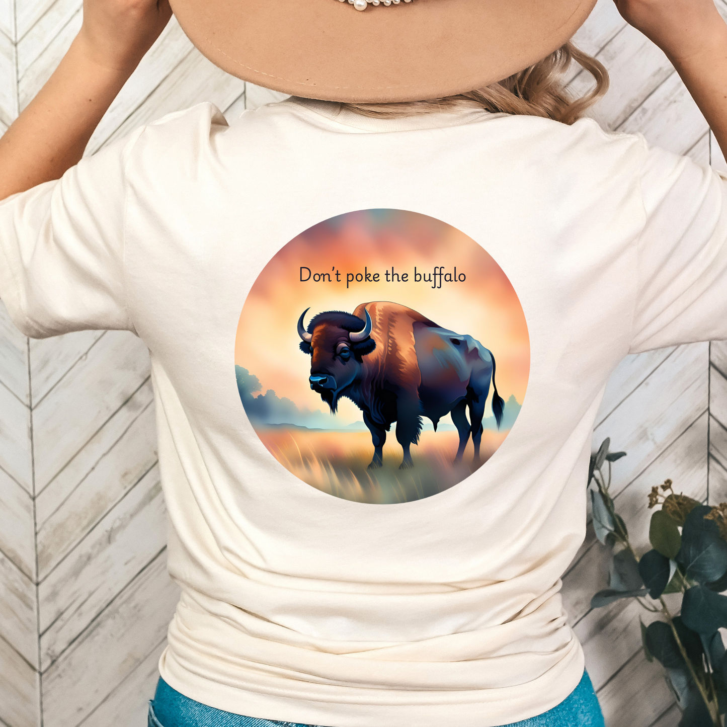 "Don't poke the buffalo" shirt in natural color