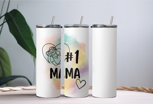 "#1 Mama" watercolor - 20 or 30 oz tumbler with straw