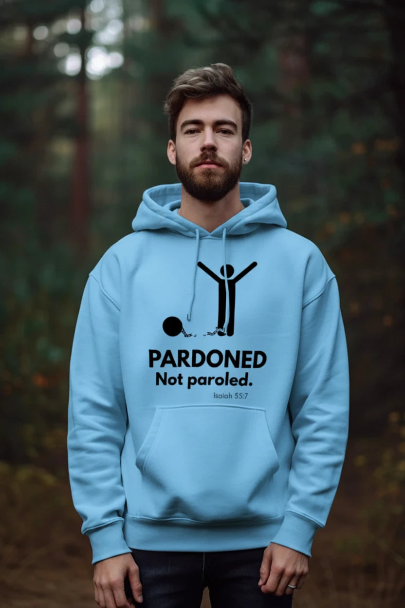 "Pardoned Not Paroled" Isaiah 55:7 Customizable Gildan Christian Hoodie