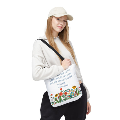 Floral Psalm 136:1 Tote Bag — Give Thanks the Lord Scripture Canvas Tote