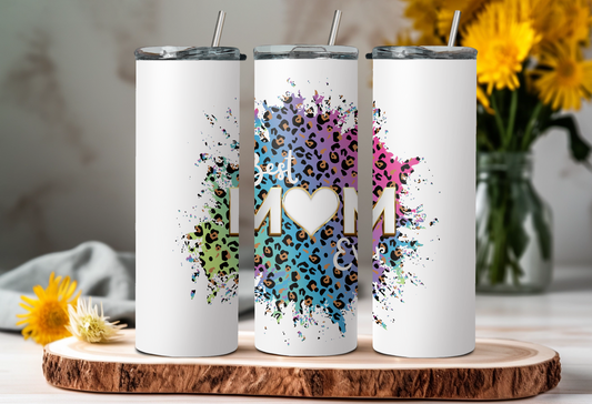 "Best Mom Ever" neon leopard background - 20 or 30 oz tumbler with straw