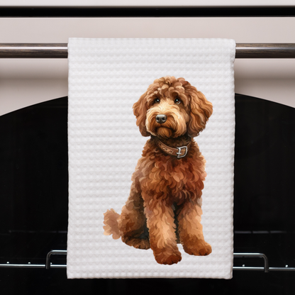 "Golden Doodle" set of 2- Waffle Weave Kitchen Towel