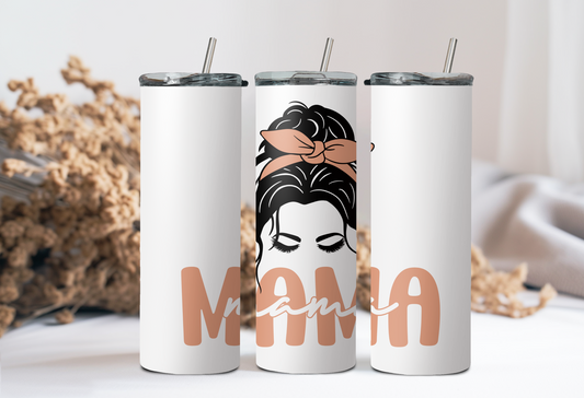 "Mama" w/mom with headband - 20 or 30 oz tumbler with straw