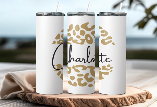 Tan leopard circle print personalized name
