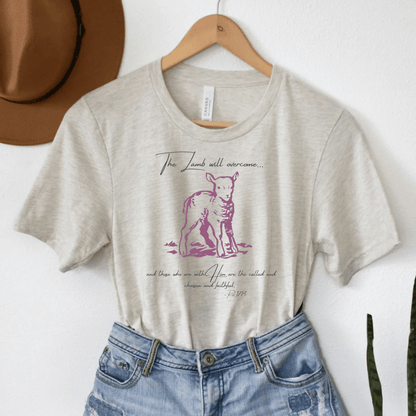 "The Lamb will overcome" shirt in natural heather color