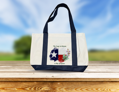 "The Sage in Bloom" - large navy and white tote bag