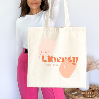 "Life and Liberty" (John 10:10) Tote bag - Medium - Natural
