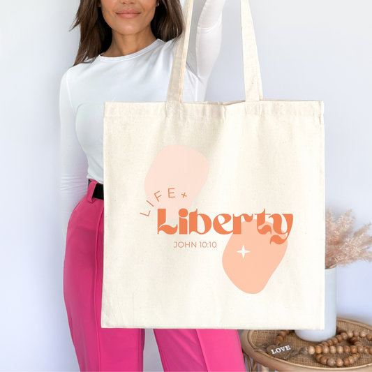 "Life and Liberty" (John 10:10) Tote bag - Medium - Natural